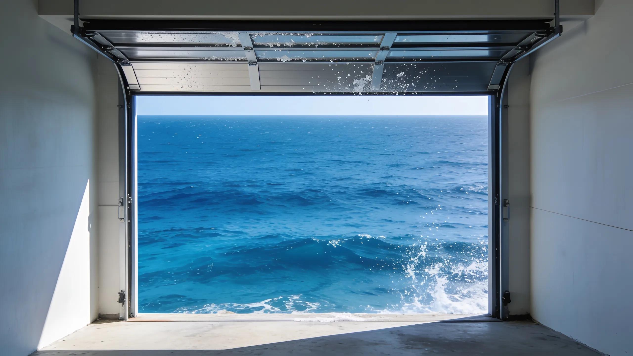 Modern garage door in a coastal setting highlighting exposure to ocean elements