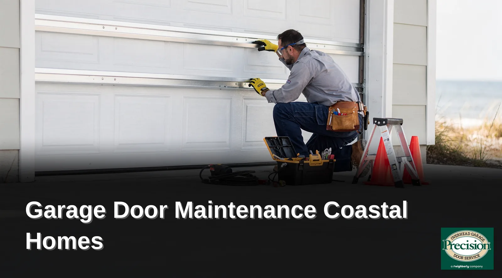 Salt air and humidity accelerate corrosion on metal garage door components, making rust prevention
